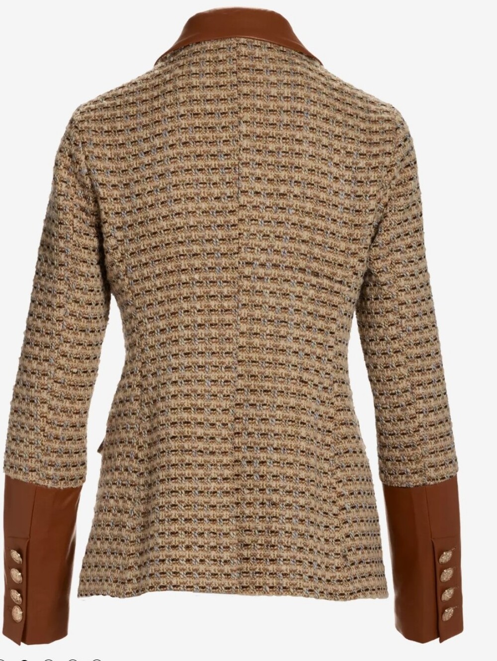Boston Proper Faux Leather Trim Neutral Tweed Double Breasted Blazer Sz 16 NWT - Picture 2 of 9